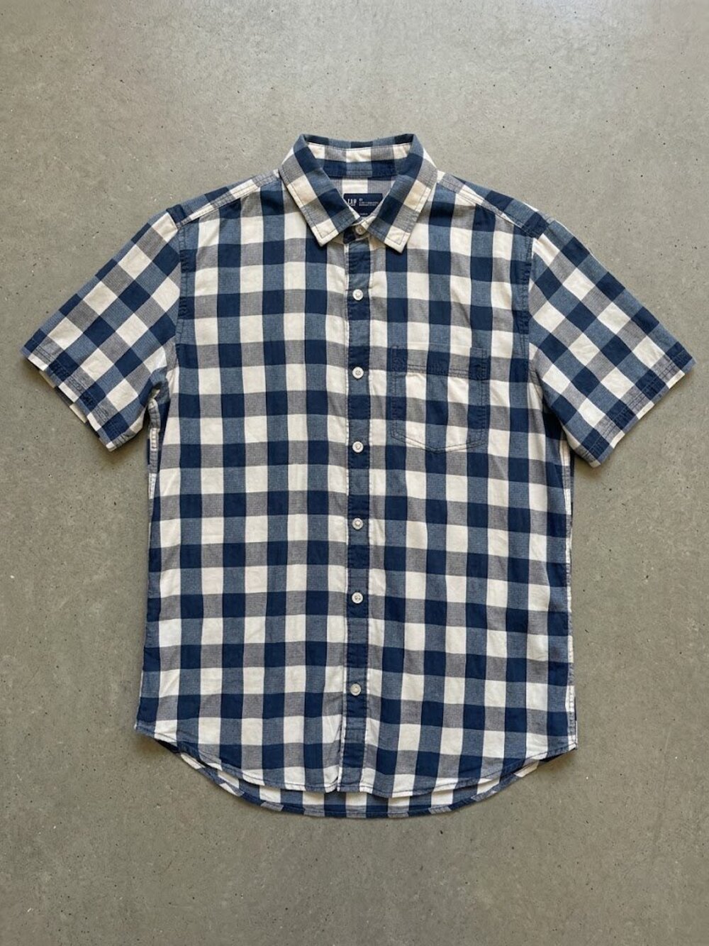 GAP Short-Sleeve Button-Down in Navy and White Gingham
